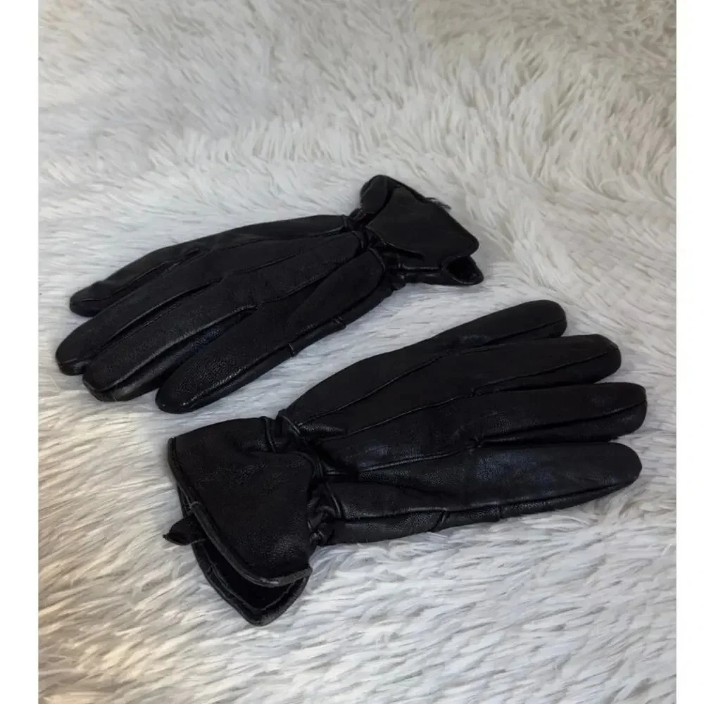 Black Leather Gloves for Men - Sheepskin Insulated, Stylish (Size M)